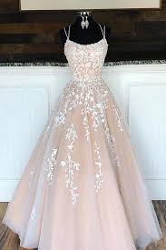 Princess Spaghetti Straps A Line Appliques Tulle Lace Up Pink Prom Dresses P1209 Champagne Prom Dress Long Champagne Prom Dress Pink Prom Dresses