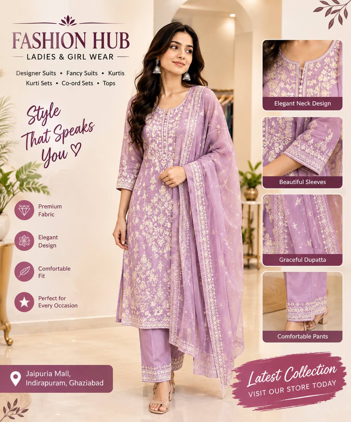 Elegant Lavender Embroidered Designer Suit Set product image