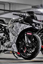 Modifications vary from just cosmetic to performance and some practical ones that make the bikes more functional and whole. Modified Ktm Rc200 With Black And White Graphics Modifiedx Ktm Ktm Rc Ktm Rc 200