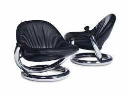 A Pair Of Chromed Metal Black Leather And Black Fiberglas Anaconda Chairs Designed By Paul Tuttle For Strassle International Circa 1971 Design Chair Metal