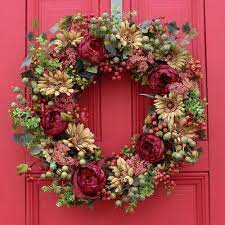 Rosalind Wheeler English Rose Gerbera Daisy Berry And Boxwood Front Door Fall Silk Wreath Wayfair Gerbera Daisy Silk Wreaths English Roses