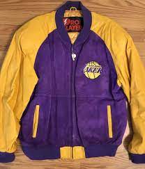 Vintage La Los Angeles Lakers Leather Suede Jacket Sz Large Purple Gold Jackets Suede Jacket Suede
