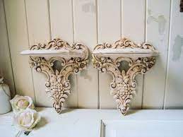 Baroness rothschild uses wall sconce shelves in her french chateau to display a prized china collection. Vintage Pink Ornate Wall Sconce Shelves Pair Of Antique Pink Small Wall Shelves Nursery Shelves Shabby Cottage Chic Decor Cement Decor French Cottage Decor