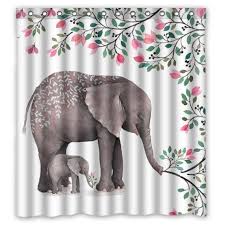 Watercolor Mother And Baby Elephant Shower Curtain Elephant Bathroom Decor Floral Shower Elephant Bathroom Decor Floral Shower Curtains Elephant Home Decor