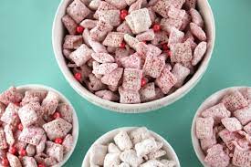 Never have grumbly tummies at your house during another party with these tasty party food ideas! Pink Muddy Buddies A Puppy Chow Snack Mix To Wow