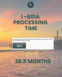 As of January 2026, I-601A (Provisional Unlawful Presence Waivers) are  currently taking approximately 28.5 months to process.