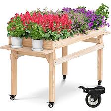 A container garden on wheels is something every outdoor space deserves. Buy Versatile Mobile Raised Garden Bed Planter Box With Wheels And Fold Down Shelves By Omishome Elevated Planter Box For Outdoor Use Sturdy 2021 Design Online In Vietnam B07vpm8k94