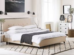 Lit En Tissu Double 180x200 Cm Beige Ambassador Beliani Ch