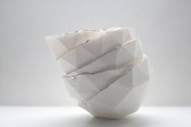 Geometric Faceted Polyhedron White Bowl Made From Stoneware Fine Bone China With Real Gold Finish Geometric Decor Geometric Decor White Bowls Fine Ceramic