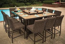 Franklin Wood Tile Bar Height Fire Pit Dining 15 Pc Set In 2020 Outdoor Fire Pit Patio Fire Pit Patio Patio Dining Set
