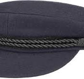 HAMMABURG Elbe Sailor Hat Traditional Captain's Hat Fabric Peaked Cap Cord  Short Visor Black Buttons Made in EU Men Blue