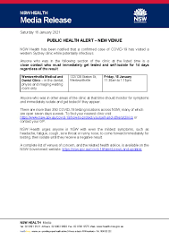 Daily locally acquired and overseas. Nsw Health On Twitter Public Health Alert New Venue Nsw Health Has Been Notified That A Confirmed Case Of Covid 19 Has Visited A Western Sydney Clinic While Potentially Infectious Https T Co Zm8xhpcjqv