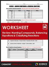 A 1 Page Worksheet That Provides A Review Of The Following Key Skills Naming Chemical Compounds Bala Equations Chemical Reactions Solving Quadratic Equations