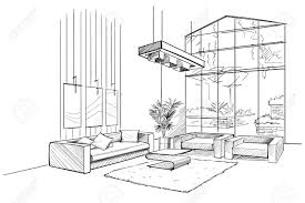 Step by step drawing tutorial on how to draw a coffee table a coffee table is something that is found at almost everyone's place for easy, coffee snacks and eating around in the living room. Living Room Interior Sketch With Coffee Table Royalty Free Cliparts Vectors And Stock Illustration Image 128738458