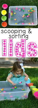 Scooping And Sorting Lids For Toddlers I Can Teach My Child Outdoor Activities For Toddlers Toddler Activities Activities For Kids