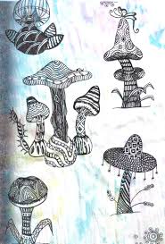 Fungi Fun Created By Lisa Fae This Was A Page From A Zentangle Book The Mushrooms Were Plain And I Jus Zentangle Drawings Whimsical Art Zentangle Patterns