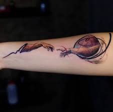 The Creation Of Adam Inspired Tattoo On The Right Inner Forearm Creation Tattoo Tattoos Body Art Tattoos