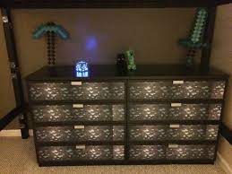 Minecraft Dresser Or Chest Irl Just Added Diamond Ore Paper To An Ikea Dresser Minecraft Room Minecraft Bedroom Minecraft Bedroom Decor