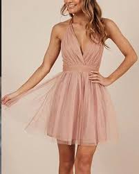 Halter Simple Blush Pink Tulle Ruched Party Dress Hd3416 Blush Homecoming Dress Mini Homecoming Dresses Simple Homecoming Dresses