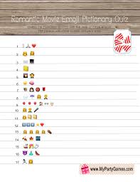 Have fun and learn more about your partner. Free Printable Romantic Movie Emoji Pictionary Quiz