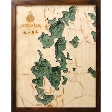 Wood Carved Nautical Chart Of Arbutus Lake Cut Out Of