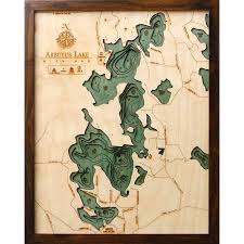 wood carved nautical chart of arbutus lake cut out of