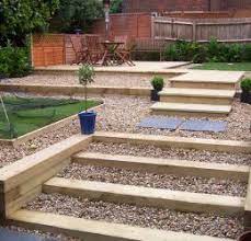 Railway Sleeper And Gravel Steps Sloped Garden Garden Steps Sloping Garden Ideas