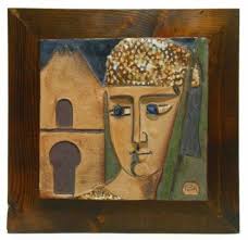 Pair Harris Strong ceramic tile framed MCM rural landscapes