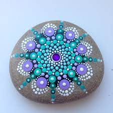 Painted rocks, mandala inspired design, natural home decor, rock art, free us shipping, unique gift, blue luminescence collection trio #31. Painted Rocks Mandala Art Novocom Top