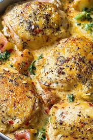 Chicken And Potatoes With Garlic Parmesan Spinach Cream Sauce Chicken Recipes Chicken Dinner Recipes Recipes