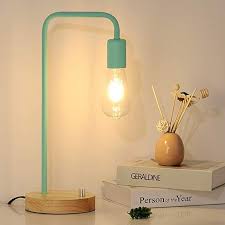 Minimalist Table Lamp Dimmable Nightstand Desk Lamp Bedside Lamp Industrial Style With Wood Base Mint Green Review In 2020 Table Lamp Industrial Bedside Lamps Lamp