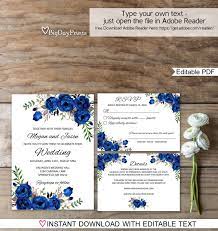 Blue Wedding Invitation Template Royal Blue Wedding Etsy Convite De Casamento Editavel Convites De Casamento Azuis Convite De Casamento