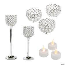 Vintage toleware candle holders, silvery tinned steel flowers about 3 1/4 in diameter overall. Beaded Candle Holder Centerpiece Set