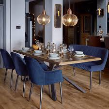 Bronx 200cm Dining Table Bench 3 Blue Chairs Grey Dining Tables Dining Room Industrial Dining Table With Bench
