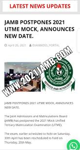 By the right side, you'll see 'check 2018 utme/de admission status' on caps. Examboss Portal Jamb Postpones 2021 Utme Mock Announces New Date The Joint Admissions And Matriculations Board Jamb Has Postponed The 2021 Mock Unified Tertiary Matriculation Examination Utme Check Out The