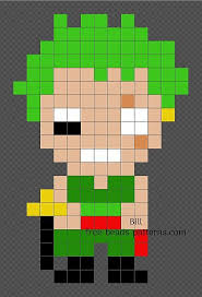 Roronoa Zoro One Piece Character Iron Beads Pixel Art Pattern 13x20 Pixel Art Pattern Pixel Art Anime Crafts