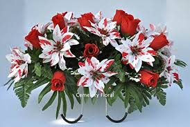 5 out of 5 stars. Cemetery Headstone Decoration For Christmas With Peppermint Poinsettias And Red Roses As A Saddle Headstones Decorations Cemetery Flowers Sympathy Flowers