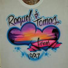 Custom Airbrushed Couples T Shirt With Names Beach Sunset Hearts Airbrush Shirts Airbrush Designs Custom Airbrushing
