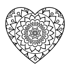 Heart Mandala Doodle Heart Mandala Coloring Page Outline Floral Design Element Heart Coloring Pages Mandala Coloring Heart Doodle