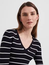 HOBBS Nova Stripe Long Sleeve Top in Navy/Ivory