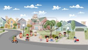 Jugar a los video juegos o ver la tele, puede ser entretenido en un momento determinado pero no tiene comparación con la diversión que proporciona el reunirse con otros niños en el parque, montarse en los columpios, jugar al escondite. Lindos Felices Los Ninos De Dibujos Animados Jugando En La Calle Pinturas Para La Pared Cuadros Hula Chica Poco Femenina Principiante Myloview Es