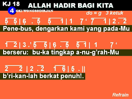 Allah hadir bagi kita dan hendak memb'ri berkat,melimpahkan kuasa rohnya bagai hujan yang lebat.reff:dengan roh kudus, ya. Kidungonline Com Kj 018 Allah Hadir Bagi Kita