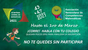 Equações quadráticas em olimpíadas de matemática. Asociacion Venezolana De Competencias Matematicas Acm Se Extiende El Periodo De Incripciones Para La Olimpiada Juvenil De Matematica 2021 Ahora Hasta El 1ro De Marzo Para Alumnos Desde 5to Grado