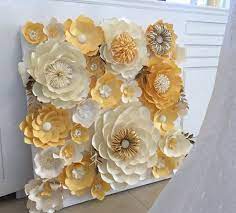 White And Gold Paper Flower Wall 1 Sq M Backdrop Wedding Backdrop Christening Birthday Handmade Flowers Paper Paper Flower Template Paper Flowers Craft