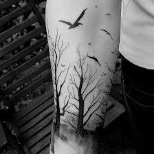 Beauty Birds Black And White Dark Forest Tattoo Tree View Forest Tattoos Tattoos Tattoos For Guys