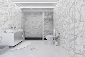Pretty lines are carved into the marble walls and backsplash, enhancing the beauty of the bathroom. 3d Rendering Illustration Of White Toilet And Bathroom With Stock Photo Picture And Royalty Free Image Image 82338648