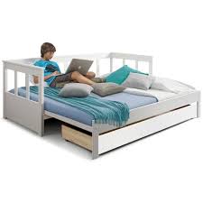 Lit Banquette Extensible 90x200 Cm 180x200 Cm Avec Tiroir Lit En Pin Massif Coloris Blanc Achat Vente Lit Pliant Cdiscount