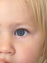 Do we think her eyes are grey or blue?