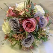 Jennysflowershop 20'' soft silk peony artificial flower bouquet home wedding decoration craft flowers (5 flower heads) pink blush. A Brides Wedding Bouquet In Shades Of Lilac Grey Pink Artificial Flowers Wedding Bouquets Bride Artificial Wedding Bouquets Wedding Bouquets