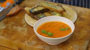 Quick Tin Tomato And Basil Soup With Garlic Butter And Italian San Marzano Tomatoes By James Martin Tinned Tomatoes Tomato Soup Homemade Stuffed Peppers